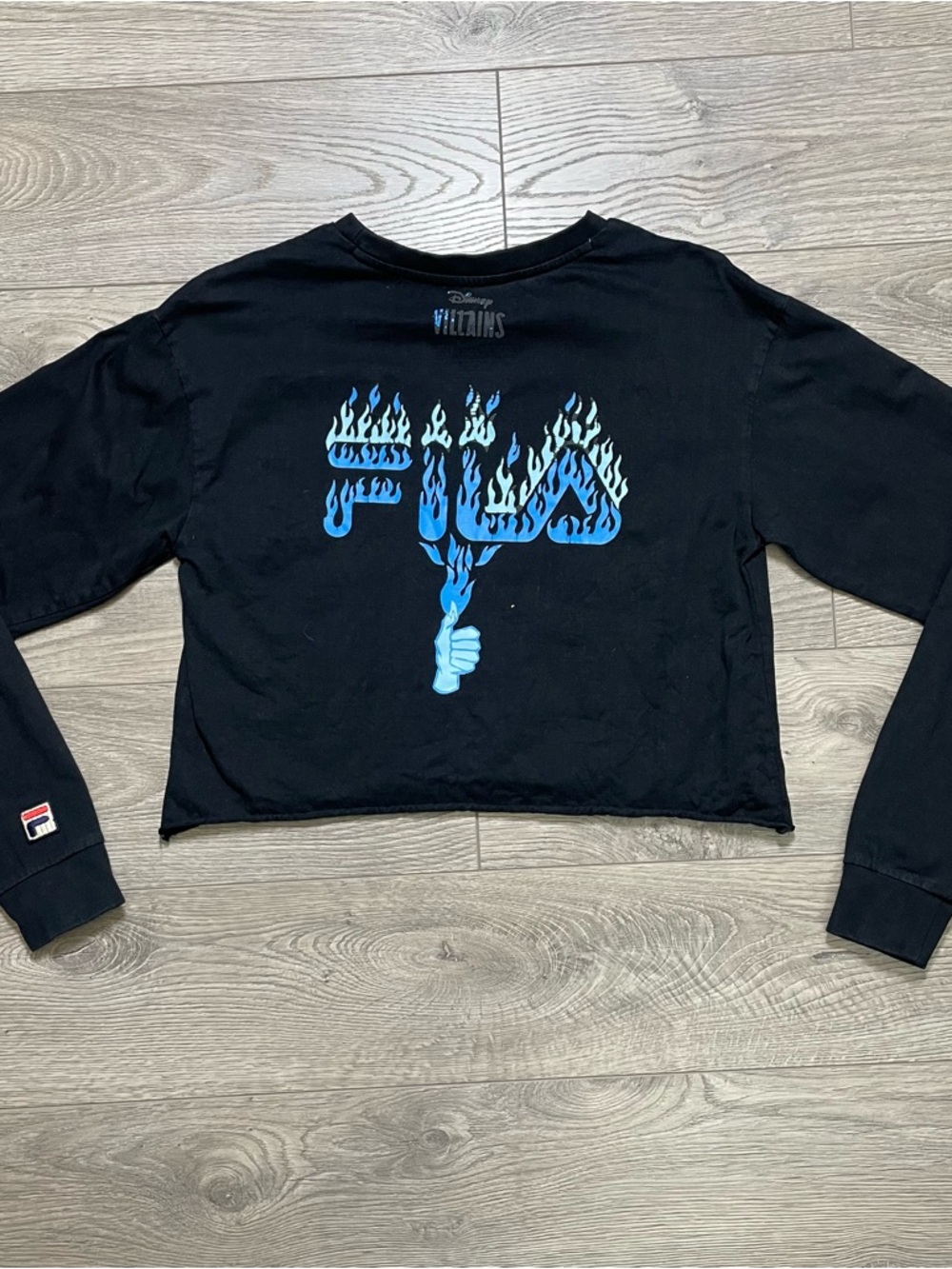 Disney Villains x FILA Hades Long Sleeve Crop Top - Black Flames‎ Graphic Tee